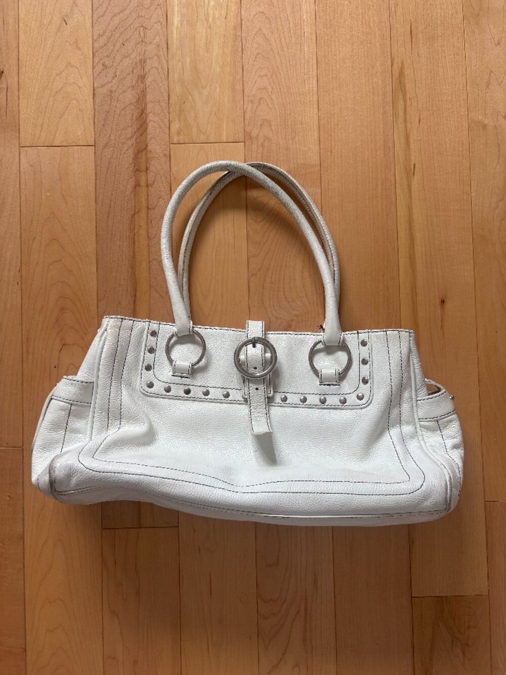 white leather studded bag
